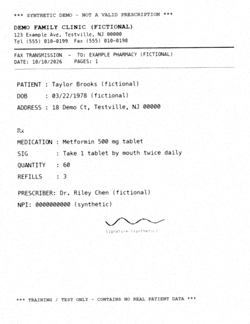 Original synthetic prescription fax