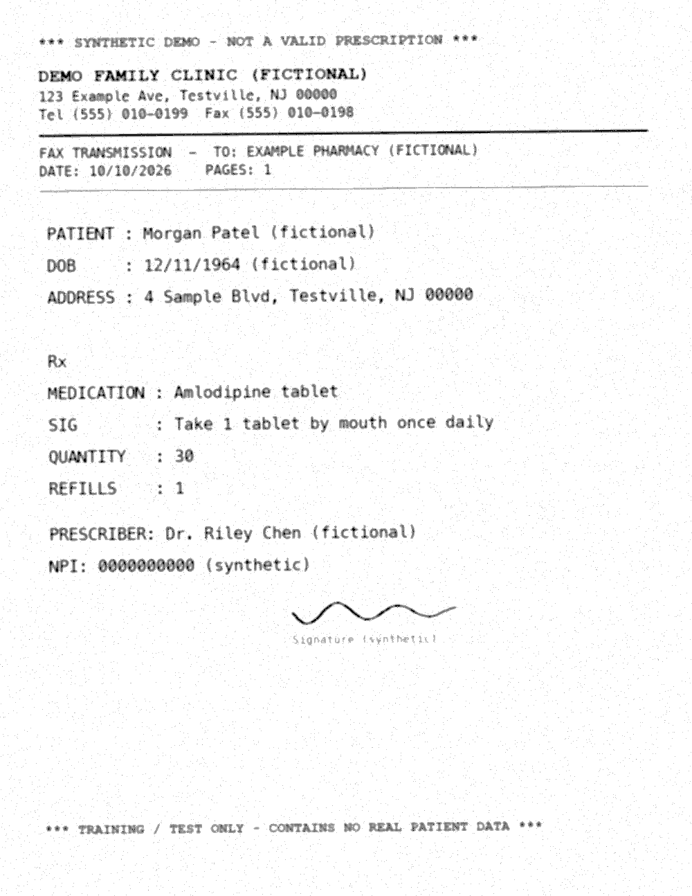Original synthetic prescription fax