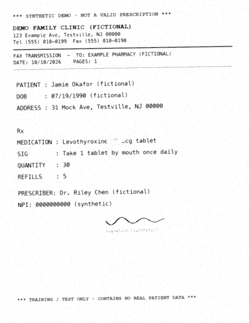 Original synthetic prescription fax