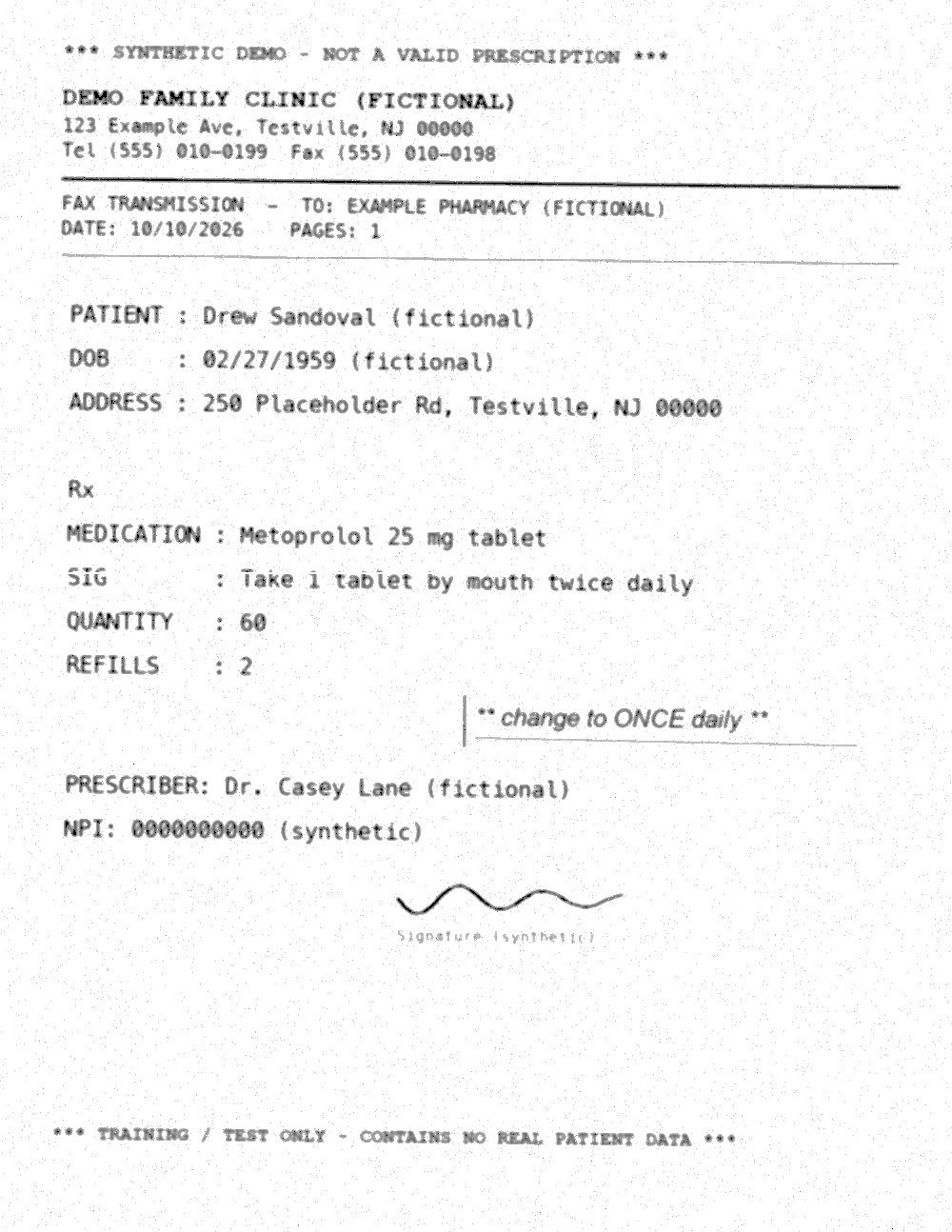 Original synthetic prescription fax