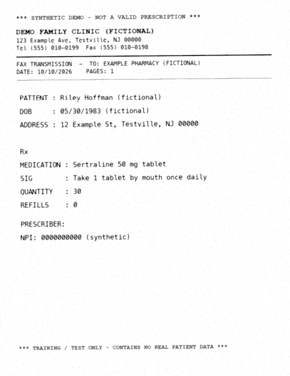 Original synthetic prescription fax