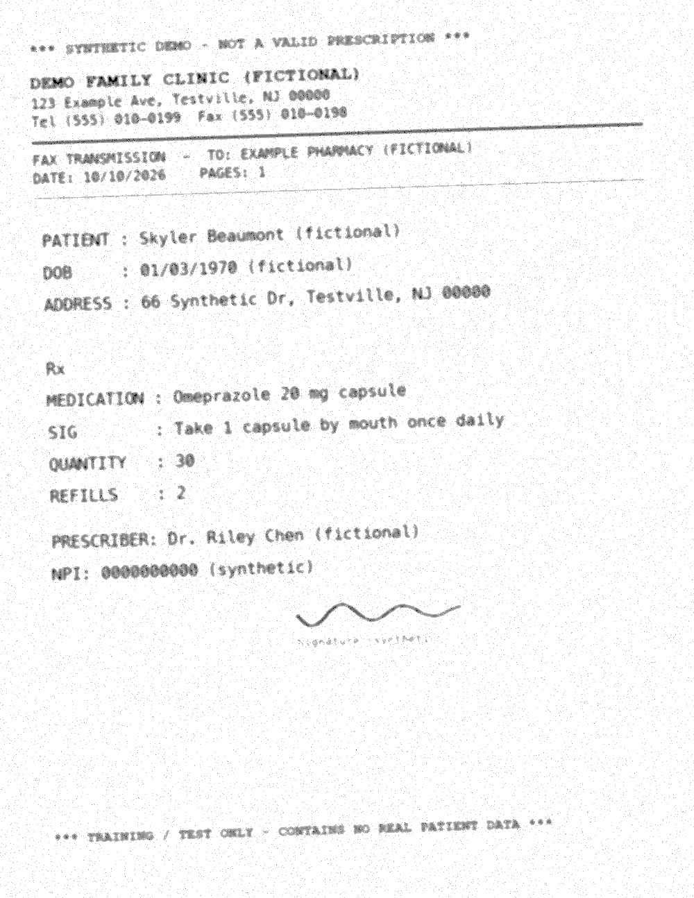 Original synthetic prescription fax