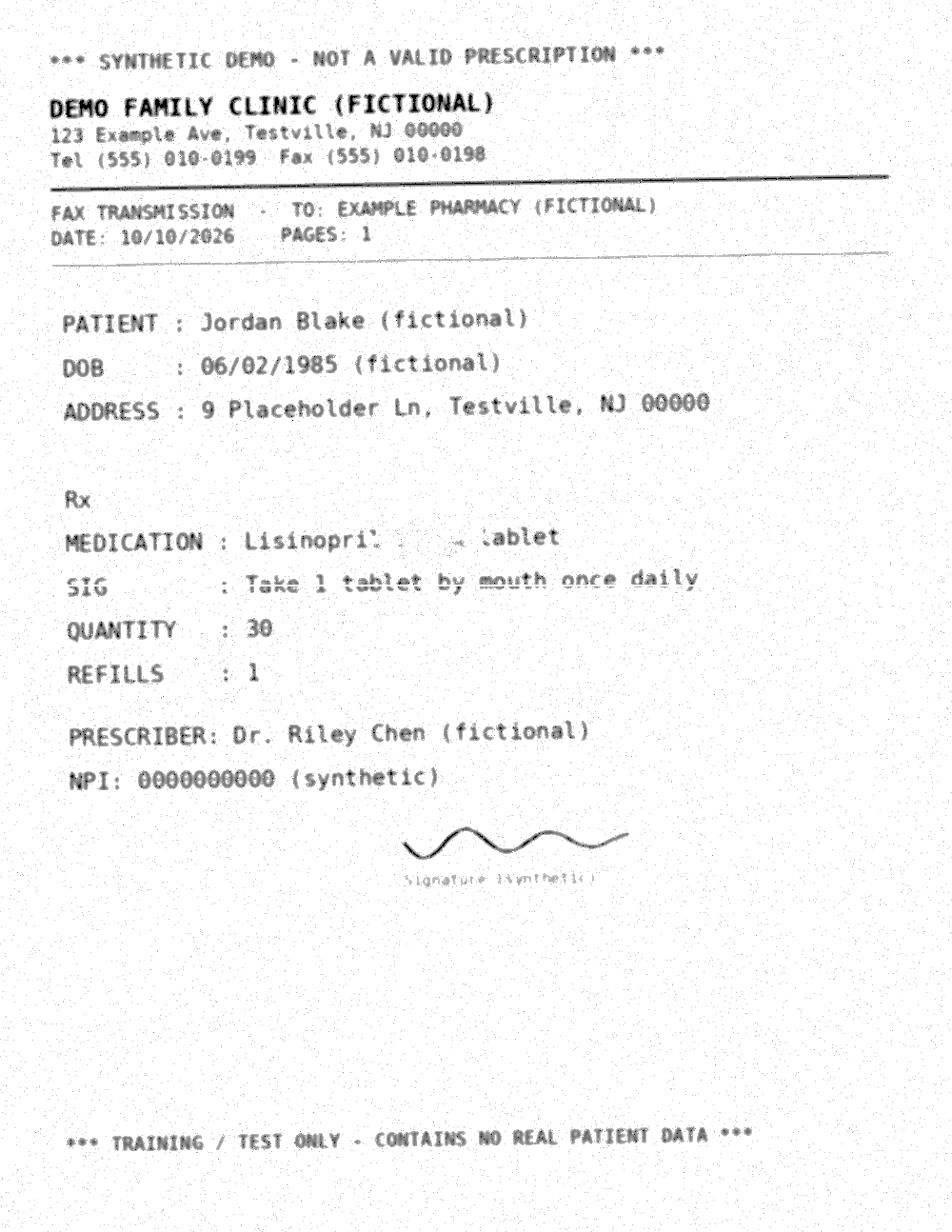 Original synthetic prescription fax