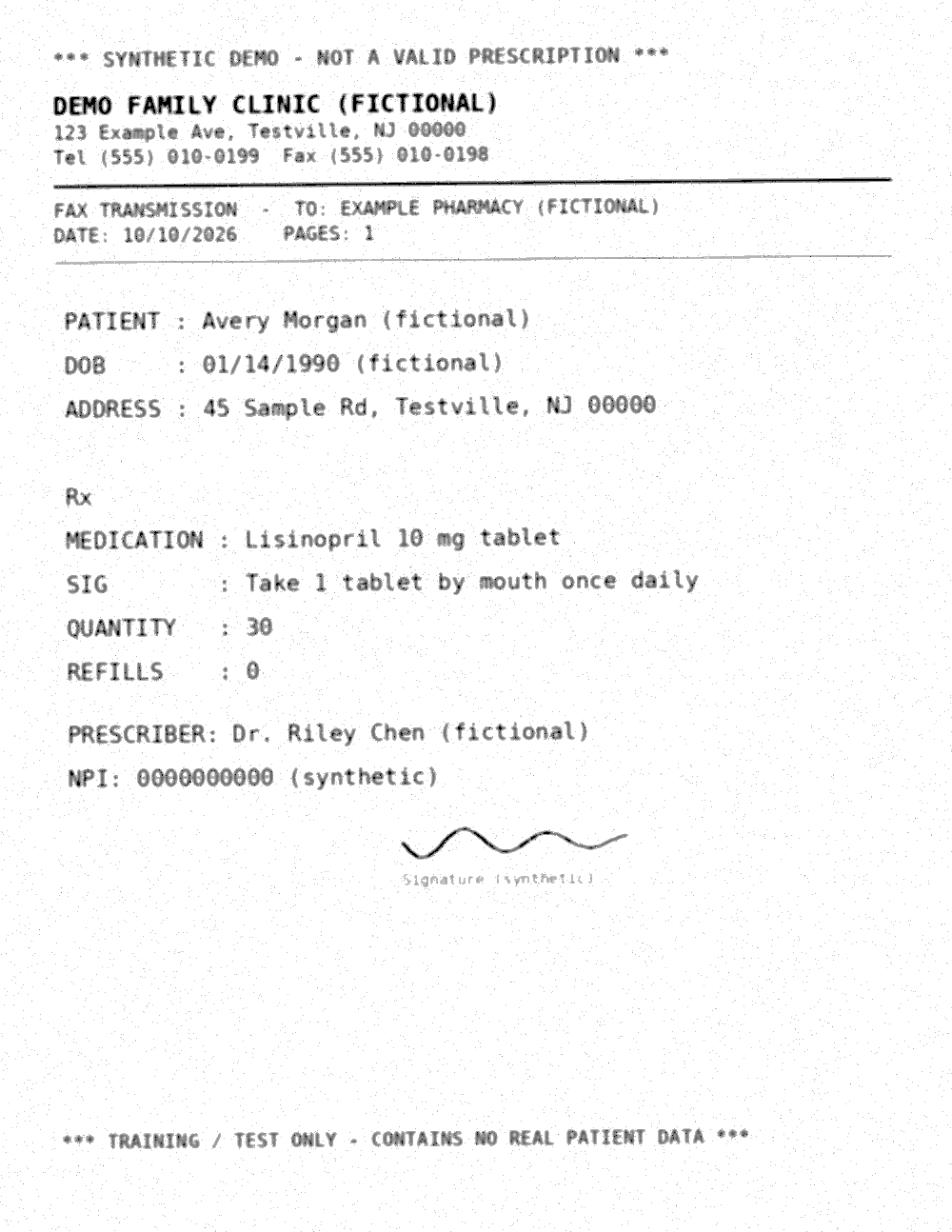 Original synthetic prescription fax